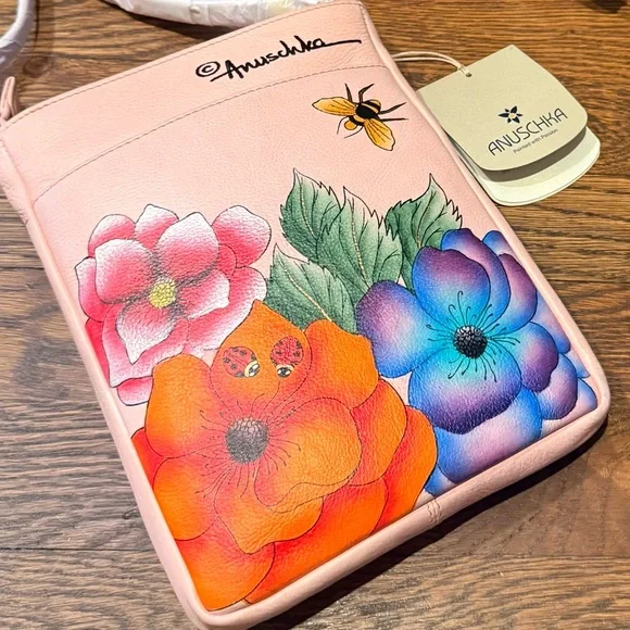 ANUSCHKA RFID Top Zip Travel Crossbody PARADISE FOUND PINK NWT! - Picture 16 of 16